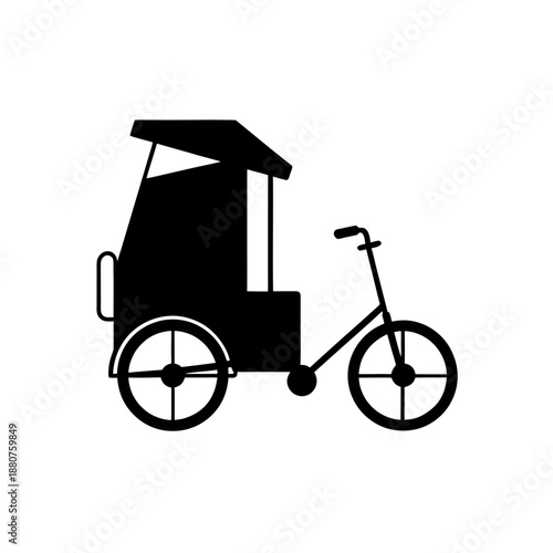 A black silhouette of a tricycle with a covered cabin, perfect for urban transportation and delivery services