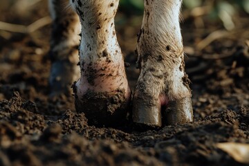 Cow hooves in muddy ground farm setting close-up photography rural environment nature concept