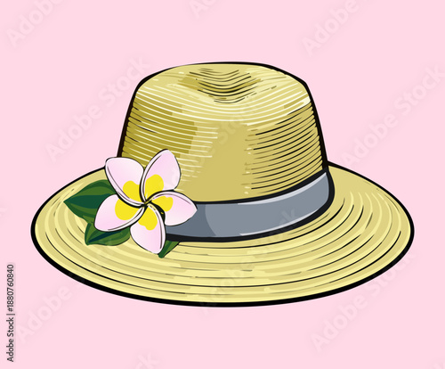 Summer hat with purple flower and blue ribbon for vibrant feminine fashion and trendy headwear accessory for beach vacations