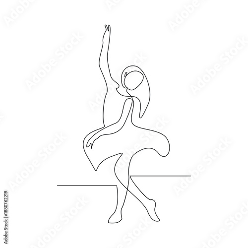 Ballerina dancing with arm raised in continuous line art drawing