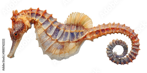 Vibrant seahorse displaying natural colors isolated on white background