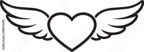 Art & Illustration "Black Heart with Wings Outline Symbolizing Love and Freedom on White Background"