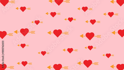 Own Created Bright Red Heart and Yellow Arrow Pattern on Pink Background