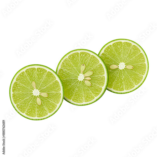 Three Green Lime Slices on Transparent Background