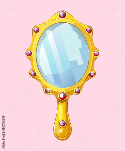 Ornate gold handheld mirror with vintage decorative frame for luxury beauty salon and royal princess cosmetic vanity accessory