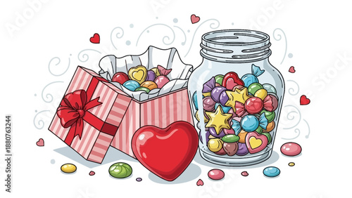 Sweet Treats Valentine's Day Gift Box and Candy Jar with Hearts