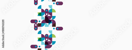 Abstract geometric shapes, purple, teal, navy. Minimalist design, clean background, modern aesthetic. Composition suggests connection, growth.