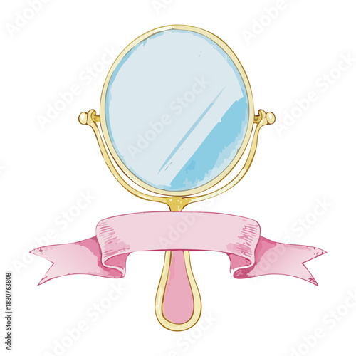 vintage hand mirror with pink ribbon for beauty vanity and elegant feminine grooming accessory and decor