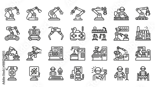 Industrial Robot Icons and Machinery Illustrations.