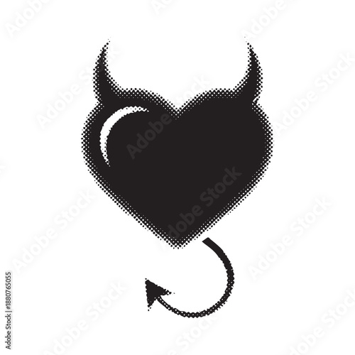 Devilish heart icon with horns and tail