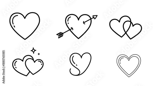 Collection of Decorative Heart Love Symbols and Icons on Isolated White Background