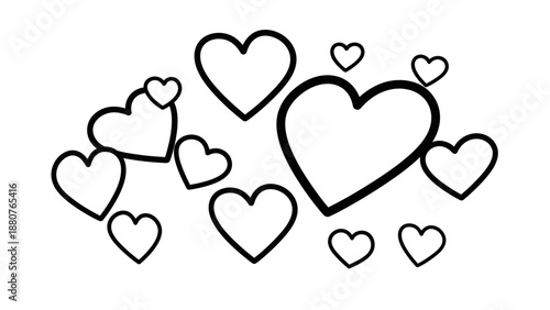 Collection of Outline Hearts of Various Sizes isolated white background
