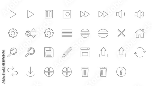 Set of Universal User Interface Outline Icons for Web and Mobile Apps, Isolated White Background