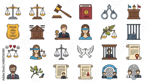 Justice Law Symbols and Icons Collection.