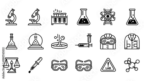 Laboratory Equipment Icons Set for Science.