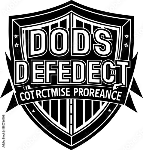 A black and white vector emblem representing digital defense and data protection.