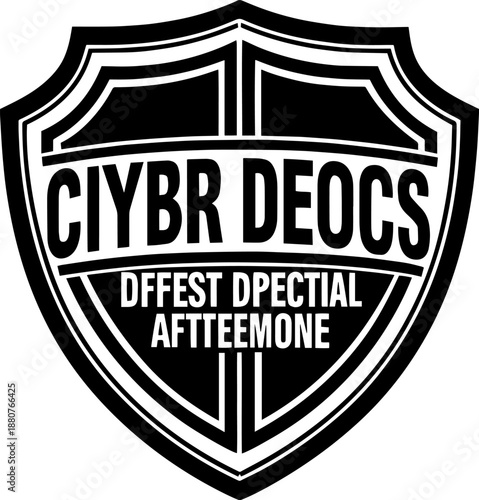 A black and white vector emblem representing digital defense and data protection.