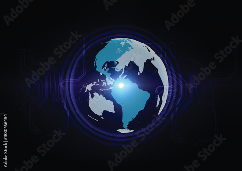 Abstract global technology background with digital earth globe and circuit network connection on dark blue vector. illustration vector desing