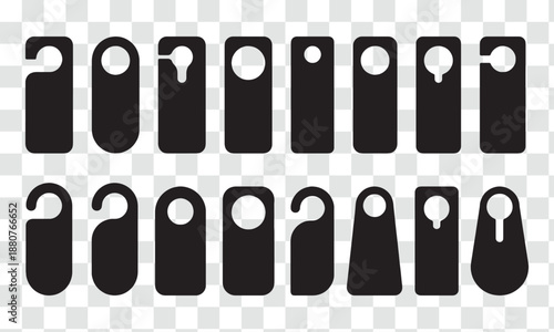 Versatile Door Hanger Vector Templates Set. Customizable Designs for Hotel, Office, Home Privacy Signs. Editable Blank Mockups.