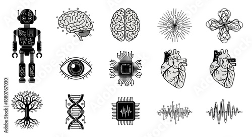Black and white human body organ icons.