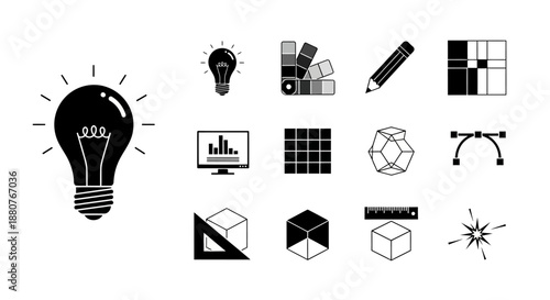 Black and white light bulb icon.