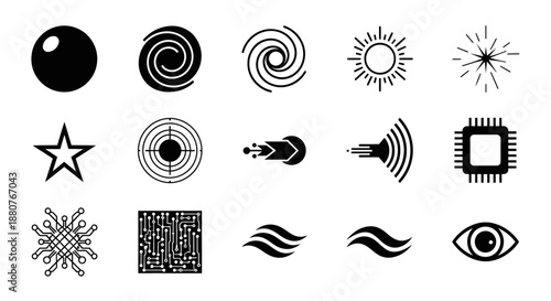 Black and white geometric shapes icons.