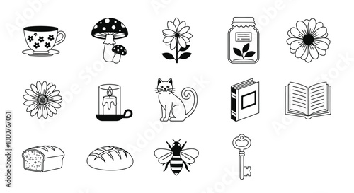 Black and white line art icons.
