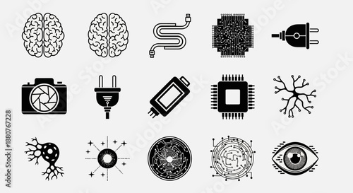Black and white technology icons set 3.