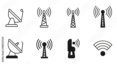 Black and white wireless communication icons.