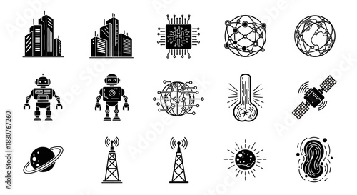 Black and white technology icons set.