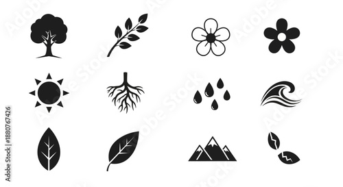 Black icons of nature and environment.