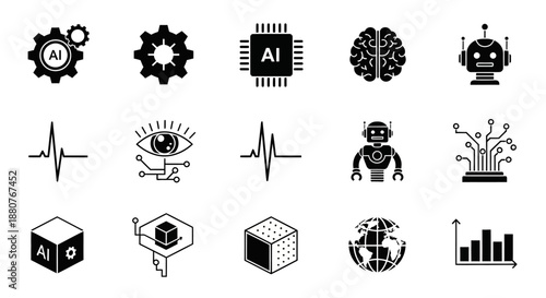 Black icons of technology and AI.