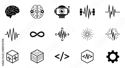 Black icons of technology and coding 1.