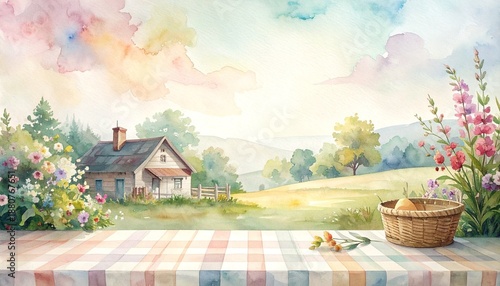 Watercolor gingham background inspired by cottage aesthetic