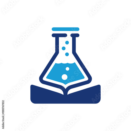 Laboratory flask with blue liquid isolated on transparent background
