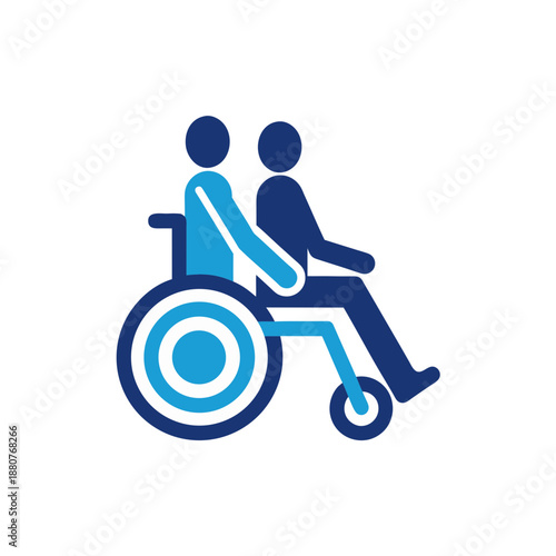 Person in wheelchair with companion isolated on transparent background