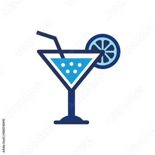 Blue cocktail with lemon wheel isolated on transparent background
