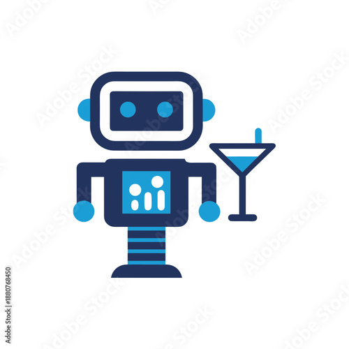 Robot serving cocktail isolated on transparent background