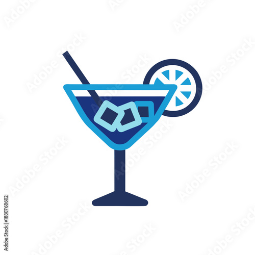 Blue cocktail in a martini glass isolated on transparent background