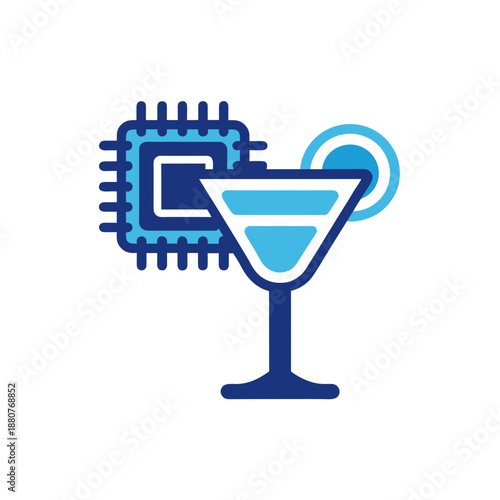 Cocktail in a gear-shaped glass isolated on transparent background