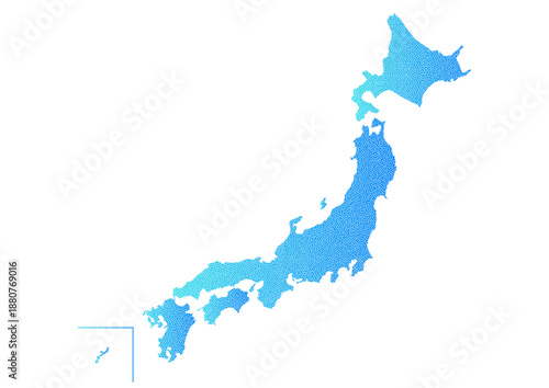 青グラデーションに白点描の日本地図
