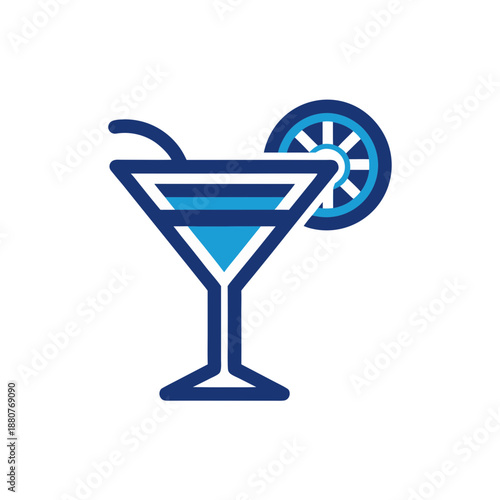 Stylish cocktail with lemon slice isolated on transparent background