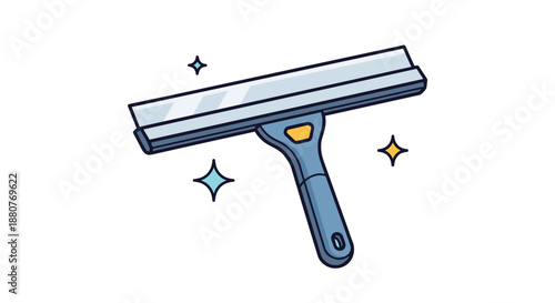 Professional window cleaning squeegee with a blue handle surrounded by sparkles to symbolize cleanliness, hygiene, and household chores.