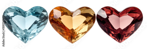 Colorful heart-shaped gems isolated on transparent background