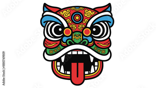 Vibrant Colorful Traditional Mask with Tongue Sticking Out, Expressive Art on Isolated White Background