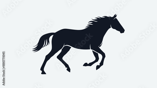 Graceful Black Silhouette of a Running Horse in Bright Studio Background