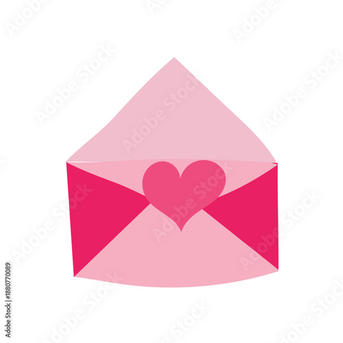 Sealed envelope with heart seal. Classic envelope closed with a heart seal, simple pink icon for invitations, love notes, and greeting assets.