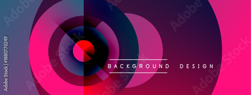 Abstract concentric circles, vibrant colors, modern design. Pink, purple, blue gradients create dynamic visual effect. Text reads background design.