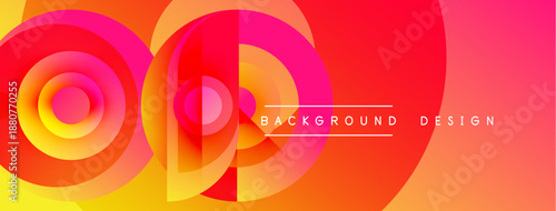Abstract vibrant design features overlapping circles, gradients. Warm colors dominate, creating dynamic visual impact. Text reads background design.