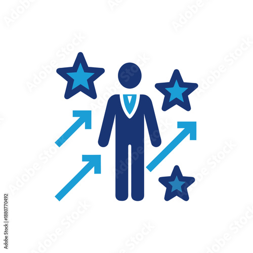 Person surrounded by stars and arrows isolated on transparent background